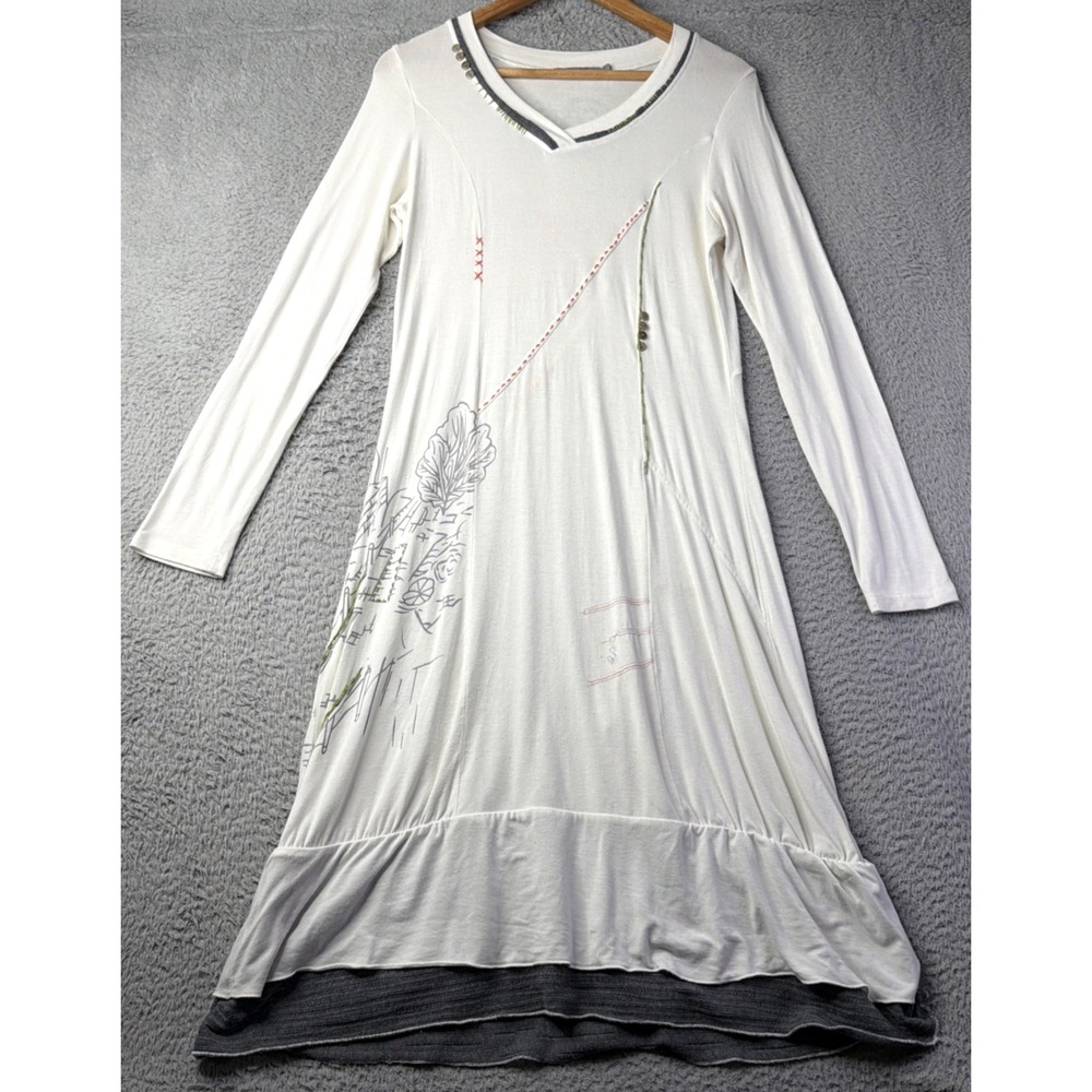Grifflin Dress Womens Size Small Ivory Ruffle Threading Printed Cottagecore